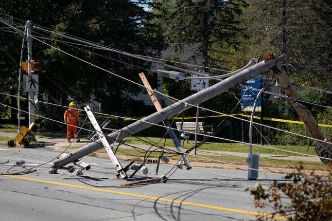 Downed power lines in Dartmouth, Nova Scotia. 