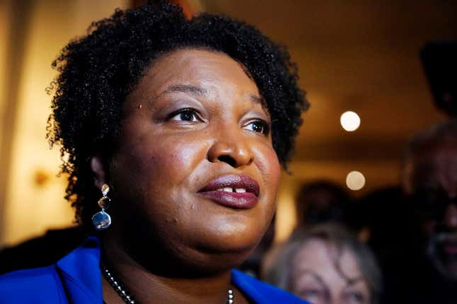 Georgia gubernatorial Democratic candidate Stacey Abrams talks to the media after qualifying for the 2022 election on March 8, 2022, in Atlanta. Abrams announced on Wednesday, May 4, 2022, that she had raised $11.7 million in three months ended April 30.

