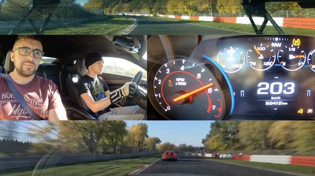 Split-screen view of the Camaro SS 1LE driving on the Nurburgring
