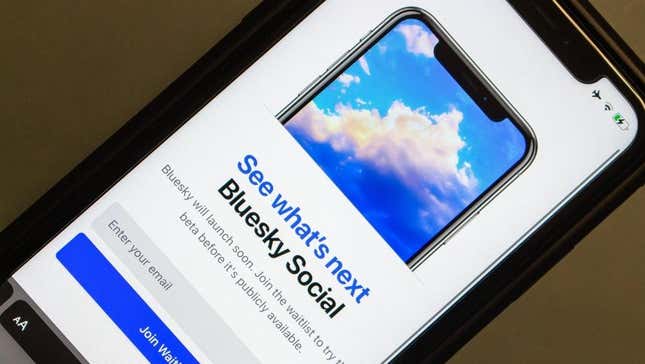 The Bluesky app on a cell phone.