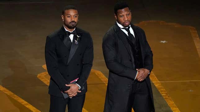 Michael B. Jordan and Jonathan Majors present the award for best cinematography at the Oscars on Sunday, March 12, 2023, at the Dolby Theatre in Los Angeles. 