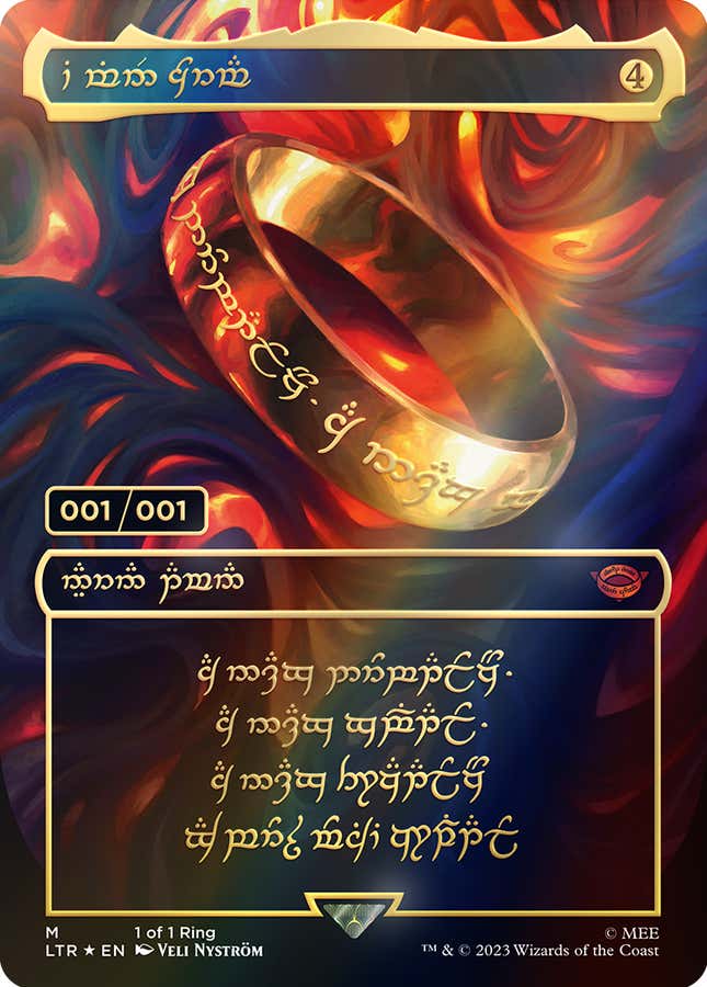 La carta de Magic del Anillo Único de El Señor de los anillos. Alguien ofrece 1 millón de dólares por ella