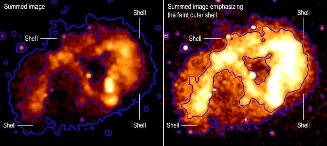 A graphic showing the X-ray shell surrounding the star system and nebula.