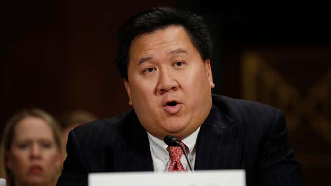 James Ho testifies during a Senate Judiciary Committee hearing on nominations on Capitol Hill in Washington, Nov. 15, 2017.