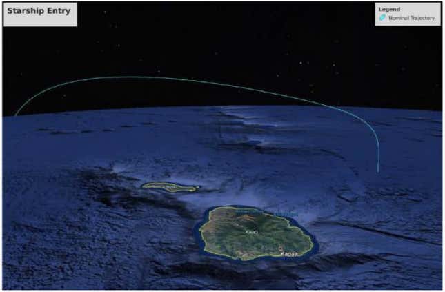 Map showing the projected landing location of the orbital stage.