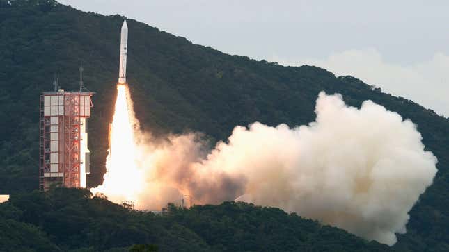 The Epsilon-6 rocket is launched from the Uchinoura Space Center in Kimotsuki in Kagoshima Prefecture, southwestern Japan, on Oct. 12, 2022. 