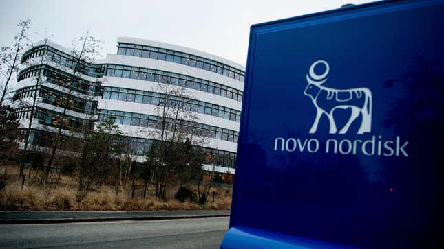 The logo of Danish pharmaceutical company Novo Nordisk is pictured at their headquarters in Bagsvaerd outside of Copenhagen, Denmark on February 1, 2017.