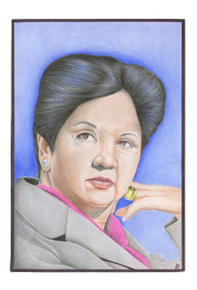 Indra Nooyi of Pepsico, painted by John Vercusky.