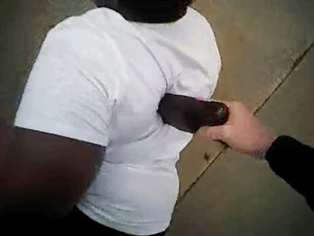 In this Dec. 21, 2016, file image, from Fort Worth police officer William Martin’s bodycam, Martin pushes Jacqueline Craig down with a stun gun in Fort Worth, Texas. A hearing is scheduled for Tuesday, June 13, 2017, for Martin’s appeal of a 10-day suspension for using excessive force in the arrest of Jacqueline Craig and her two daughters. Martin’s suspension could be overturned, upheld or modified in the disciplinary hearing. 
