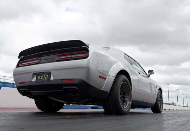 A silver 2023 Dodge Challenger SRT Demon 170.