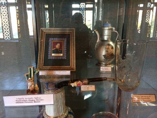 Gifts sent to Stalin from Mexico, Iran, Azerbaijan, Uzbekistan and Czechoslovakia on display in the Stalin Museum of Gori, Georgia.