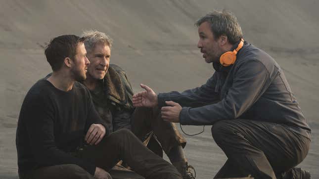 Ryan Gosling, Harrison Ford and Denis Villeneuve on the set of Blade Runner 2049.