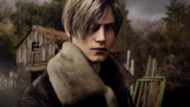 Leon Kennedy stares ahead in the RE4 remake.