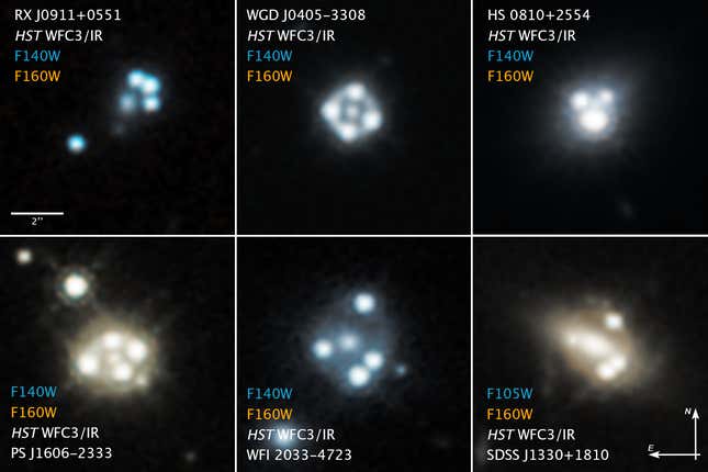 Gravitationslinsen Quasare.  Das Jüngste Team Untersuchte Den Quasar Oben Rechts.