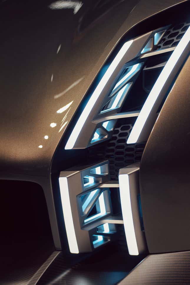 Porsche Mission X headlights -  a close up view. 