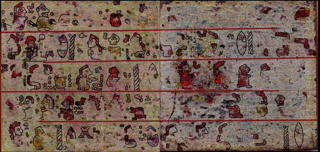 An image of the back of pages 10 and 11 of Codex Añute/Selden created using hyperspectral imaging to show the hidden scenes.
