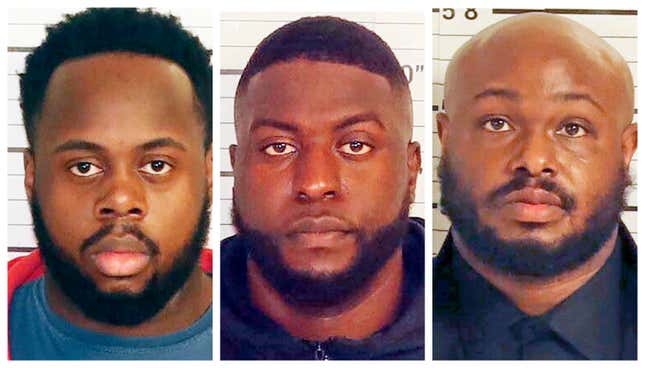 This combo of booking images provided by the Shelby County Sheriff’s Office shows, from left, Tadarrius Bean, Emmitt Martin III and Desmond Mills, Jr. 