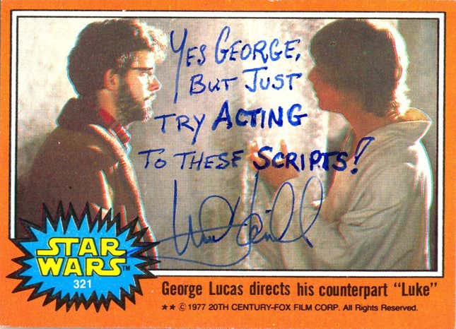 Image for article titled Mark Hamill defaced Star Wars cards of himself to make you laugh