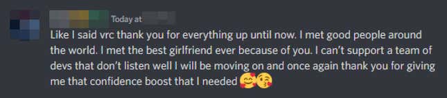 A Discord user reacts to VRChat's latest blog post on Wednesday.
