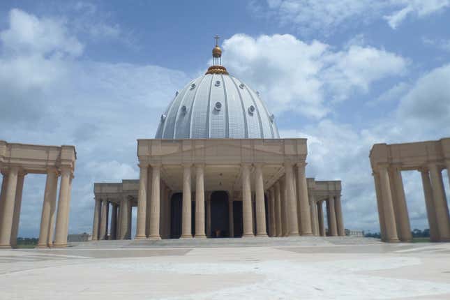 The world’s largest Catholic basilica in Yamoussoukro, Cote d’Ivoire.