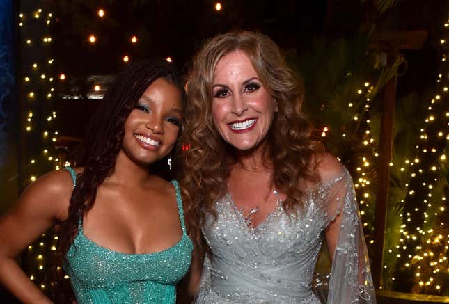 (L-R) Halle Bailey and Jodi Benson attend the World Premiere of Disney’s live-action feature “The Little Mermaid” at the Dolby Theatre in Los Angeles, California on May 08, 2023.