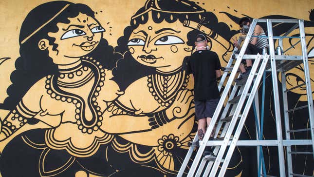 A mural in the works by Yok and Sheryo, two visual artists from Australia and Singapore.