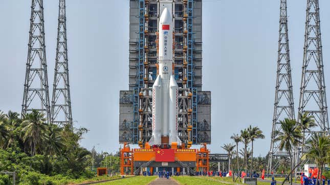 The Long March 5B rocket that launched the first module of Tiangong—called Tianhe—into orbit in April 2021.