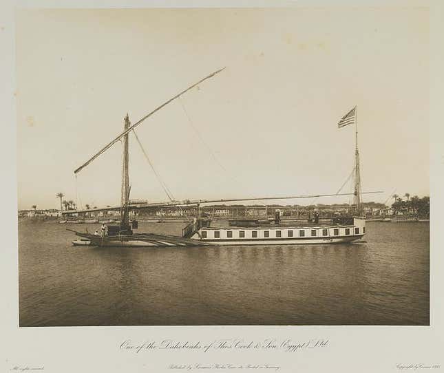 One of the dahabeahs of Thomas Cook & Son, (Egypt) Ltd. Postcard shows the date 1893 in the corner.