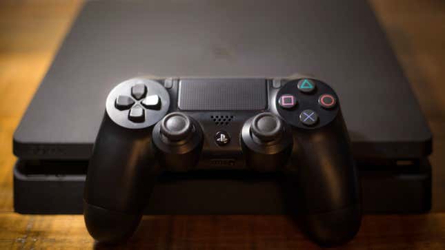 Pictured is a close up of the PS4 and its controller. 