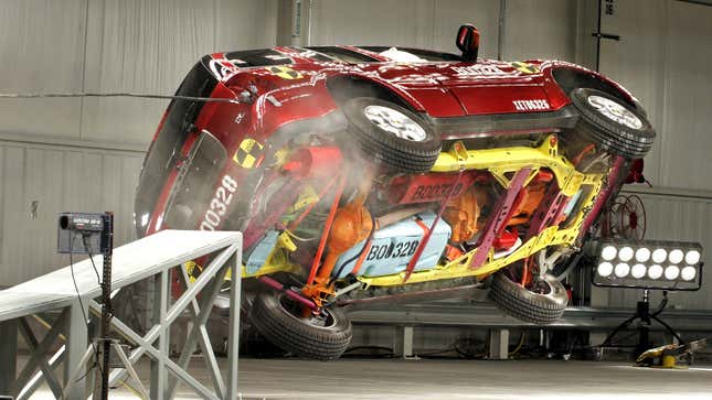 A 2006 Buick Rainier is subjected to a rollover crash test at a General Motors facility in 2006.