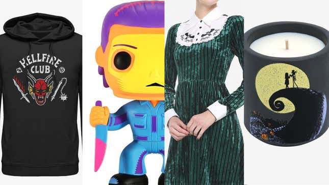 Hellfire club hoodie, Michael Myers Funko, Haunted Mansion Dress, Candle