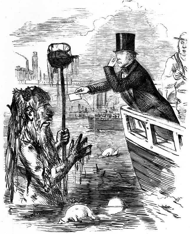 Scientist Michael Faraday dropped pieces of white paper into the river to “test the degree of opacity.”