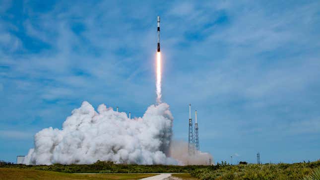 A Falcon 9 rocket launched on April 19, 2023 to deliver 21 Starlink V2 satellites.