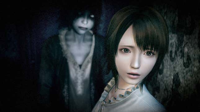 Ruka turns away from a ghost in Fatal Frame: Mask of the Lunar Eclipse.