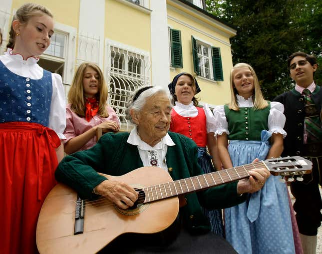 The real Maria von Trapp plays guitar in Salzburg.