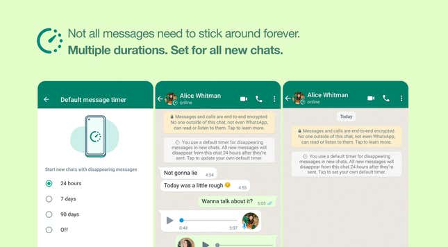 Imagen para el artículo titulado Cómo hacer que todos tus mensajes de WhatsApp se autodestruyan de forma predeterminada