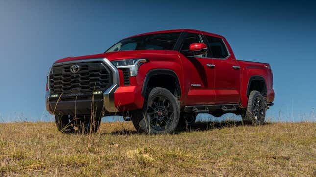 2022 Toyota Tundra with lift kit in red.