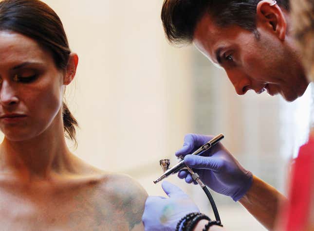 A tattoo is covered.