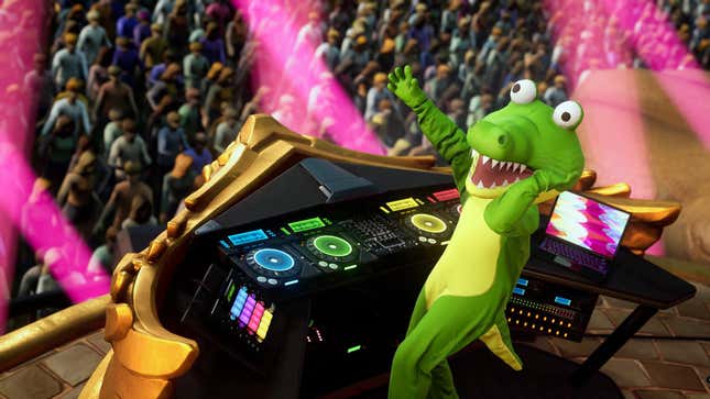 A Fuser image showing a DJ in an alligator costume scratching some records.