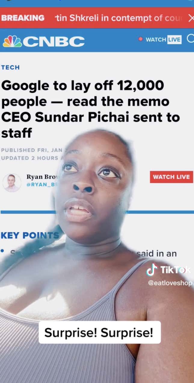 Image for article titled Ex-Google Employees Are Vlogging Their Layoffs on TikTok