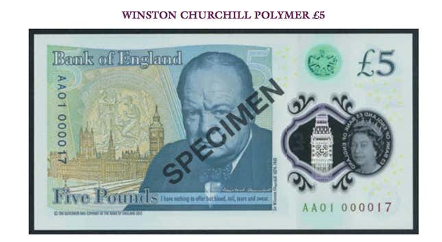 Auctioned £5 polymer note