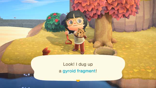My characters digs up a gyroid fragment on a Kapp'n island tour.