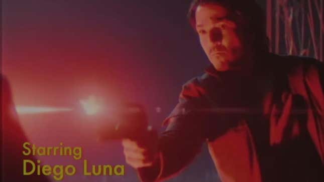 A retro TV homage to Andor shows the titular hero firing a blaster. 