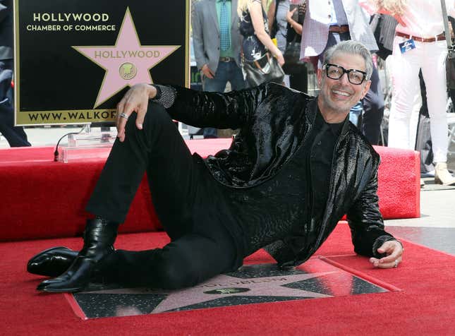 Jeff Goldblum recreates his sexy Jurassic Park pose at his Hollywood Walk of Fame ceremony on June 14, 2018.