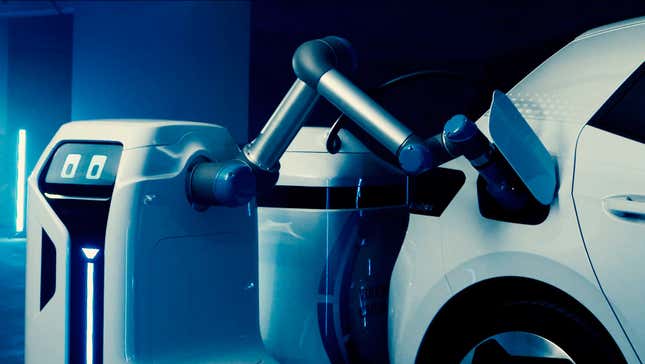 Image for article titled Volkswagen&#39;s EV Charging Robot Is Ingenious