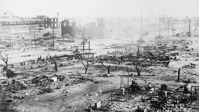 The Greenwood neighborhood is seen in ruins after a mob passed during the race massacre in Tulsa, Oklahoma, U.S., June 1, 1921.