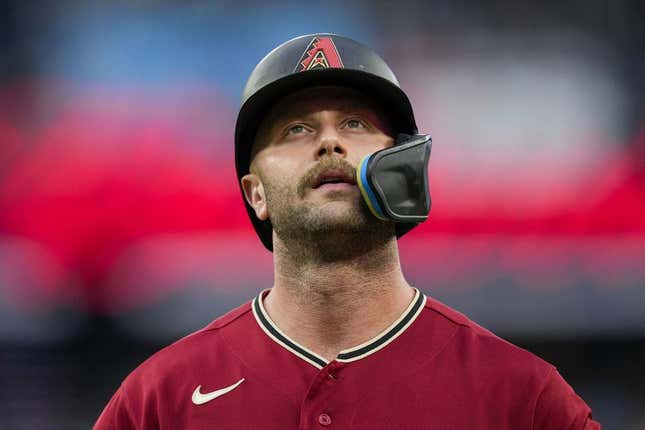 Jul 14, 2023; Toronto, Ontario, CAN; Arizona Diamondbacks first baseman Christian Walker (53) reacts after fouling out against the Toronto Blue Jays during the fourth inning at Rogers Centre.