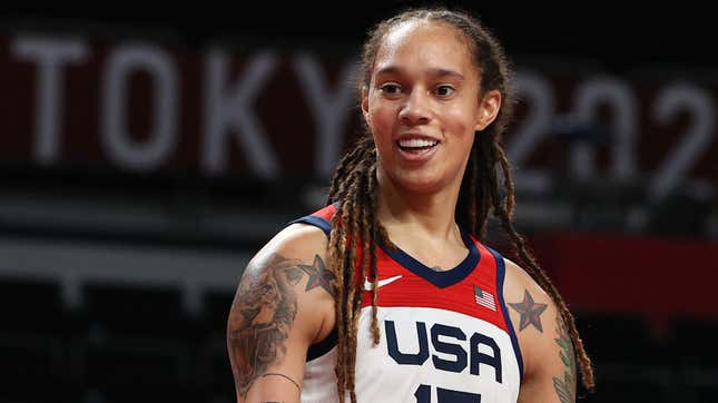 Brittney Griner of Team United States looks on against Serbia during the second half of a Women’s Basketball Semifinals game on day fourteen of the Tokyo 2020 Olympic Games at Saitama Super Arena on August 06, 2021 in Saitama, Japan.