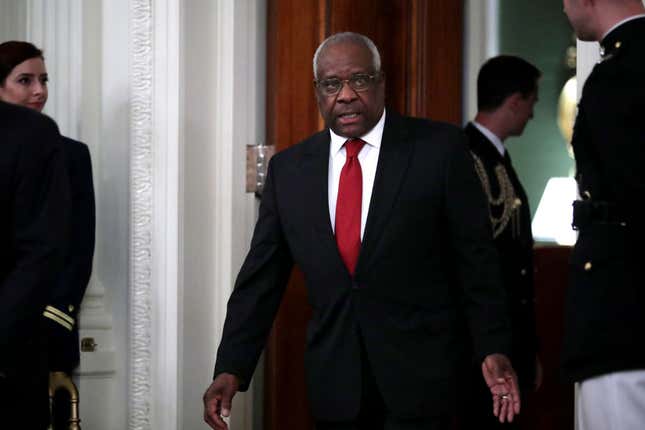 U.S. Supreme Court Associate Justice Clarence Thomas arrives for the ceremonial swearing-in of Associate Justice Brett Kavanaugh in the East Room of the White House on October 08, 2018, in Washington, DC.
