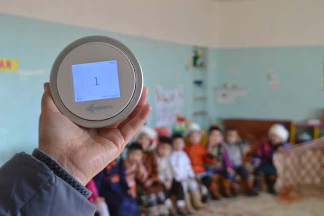 A PM 2.5 reading in a classroom of the kindergarten in Erdene.
